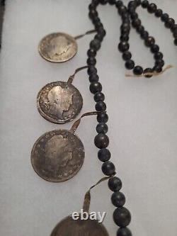 Early 1900's Navajo Indian BARBER 1/2 Dollar Silver Coin Squash Blossom Necklace