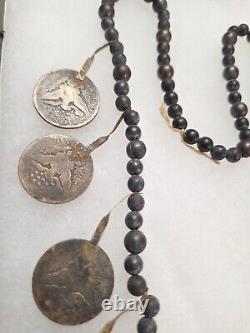 Early 1900's Navajo Indian BARBER 1/2 Dollar Silver Coin Squash Blossom Necklace