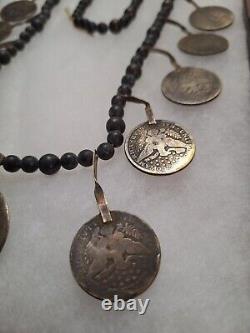 Early 1900's Navajo Indian BARBER 1/2 Dollar Silver Coin Squash Blossom Necklace