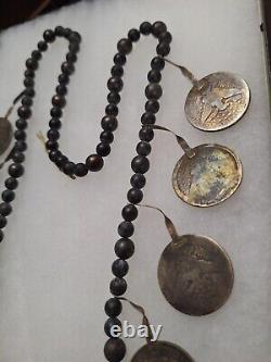 Early 1900's Navajo Indian BARBER 1/2 Dollar Silver Coin Squash Blossom Necklace