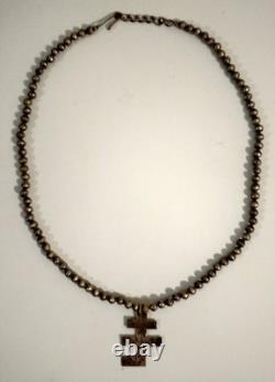 Early 1900's Navajo Pearl Necklace with a Double Bar Cross Pendant