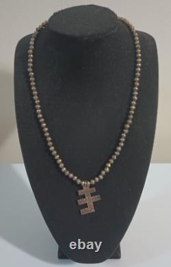 Early 1900's Navajo Pearl Necklace with a Double Bar Cross Pendant