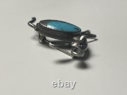 Early 1900's Navajo Sterling Silver Deer Effigy Pin w Turquoise Center Stone