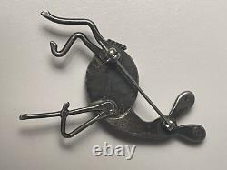 Early 1900's Navajo Sterling Silver Deer Effigy Pin w Turquoise Center Stone