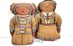 Early 1900's Printed Cloth Native American Indian Dolls Approx 9 in, 10in 2 item