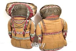 Early 1900's Printed Cloth Native American Indian Dolls Approx 9 in, 10in 2 item