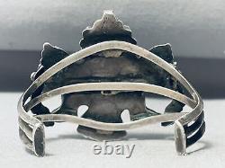 Early 1900's Small Wrist Vintage Navajo Inlay Sterling Silver Bracelet