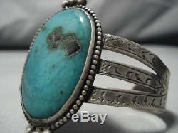 Early 1900's Vintage Navajo Aqua Blue Turquoise Sterling Silver Bracelet Old