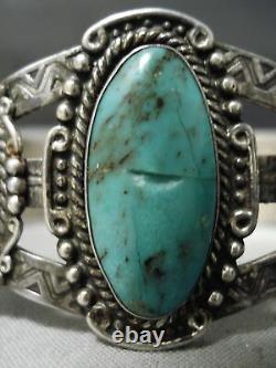 Early 1900's Vintage Navajo Cerrillos Turquoise Sterling Silver Bracelet Old