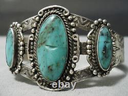 Early 1900's Vintage Navajo Cerrillos Turquoise Sterling Silver Bracelet Old