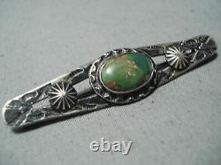 Early 1900's Vintage Navajo Cerrillos Turquoise Sterling Silver Pin Old
