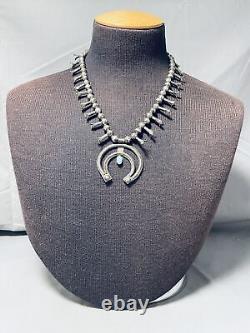 Early 1900's Vintage Navajo Choker Sterling Silver Squash Blossom Necklace