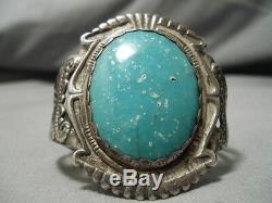 Early 1900's Vintage Navajo Earth Turquoise Sterling Silver Bracelet Old