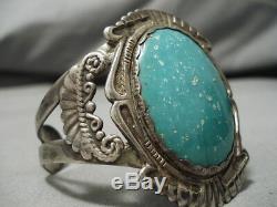 Early 1900's Vintage Navajo Earth Turquoise Sterling Silver Bracelet Old