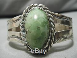 Early 1900's Vintage Navajo Green Turquoise Sterling Silver Bracelet Old