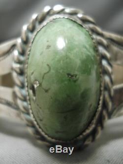 Early 1900's Vintage Navajo Green Turquoise Sterling Silver Bracelet Old