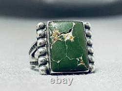 Early 1900's Vintage Navajo Green Turquoise Sterling Silver Ring