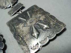 Early 1900's Vintage Navajo Hand Tooled Sterling Silver Repoussed Concho Belt