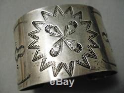Early 1900's Vintage Navajo Hand Wrought Sterling Silver Wide Bracelet Old