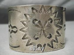 Early 1900's Vintage Navajo Hand Wrought Sterling Silver Wide Bracelet Old