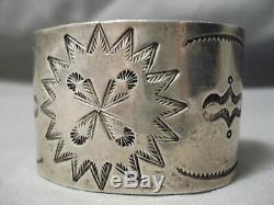 Early 1900's Vintage Navajo Hand Wrought Sterling Silver Wide Bracelet Old