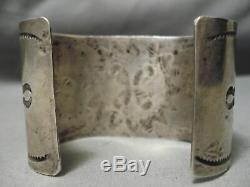 Early 1900's Vintage Navajo Hand Wrought Sterling Silver Wide Bracelet Old