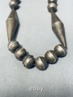 Early 1900's Vintage Navajo Long Cone Sterling Silver Handmade Necklace Wow