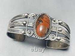 Early 1900's Vintage Navajo Petrified Wood Sterling Silver Bracelet Old
