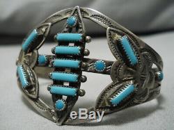 Early 1900's Vintage Navajo Rectangular Turquoise Sterling Silver Bracelet Old