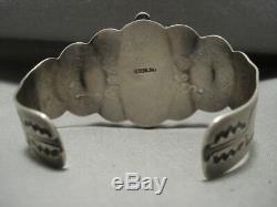 Early 1900's Vintage Navajo Repouse Sterling Silver Cerrillos Turquoise Bracelet