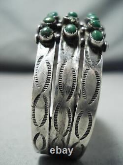 Early 1900's Vintage Navajo Snake Eyes Turquoise Sterling Silver Bracelet