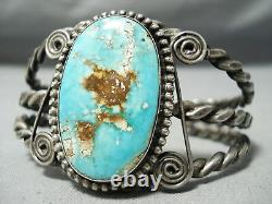 Early 1900's Vintage Navajo Turquoise Coiled Sterling Silver Bracelet Old