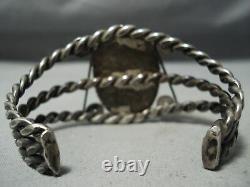 Early 1900's Vintage Navajo Turquoise Coiled Sterling Silver Bracelet Old
