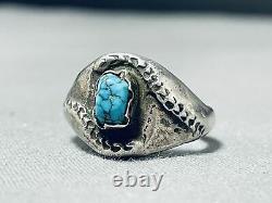 Early 1900's Vintage Navajo Turquoise Coin Silver Ring