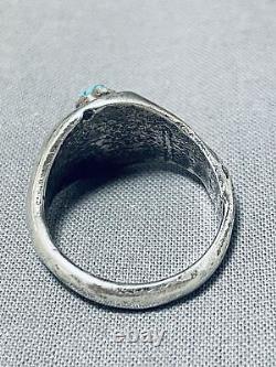 Early 1900's Vintage Navajo Turquoise Coin Silver Ring