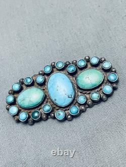 Early 1900's Vintage Navajo Turquoise Satellite Sterling Silver Pin Old
