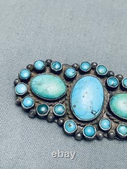Early 1900's Vintage Navajo Turquoise Satellite Sterling Silver Pin Old