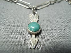 Early 1900's Vintage Navajo Turquoise Sterling Silver Charm Link Bracelet