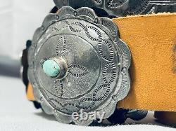 Early 1900's Vintage Navajo Turquoise Sterling Silver Coin Concho Belt