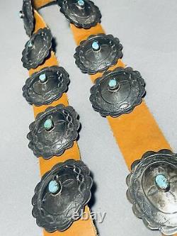 Early 1900's Vintage Navajo Turquoise Sterling Silver Coin Concho Belt