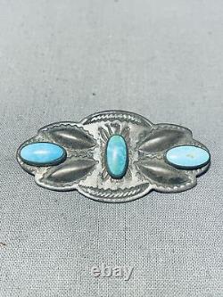 Early 1900's Vintage Navajo Turquoise Sterling Silver Pin