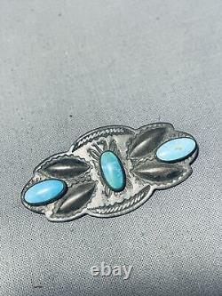 Early 1900's Vintage Navajo Turquoise Sterling Silver Pin