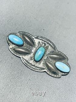 Early 1900's Vintage Navajo Turquoise Sterling Silver Pin