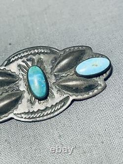 Early 1900's Vintage Navajo Turquoise Sterling Silver Pin