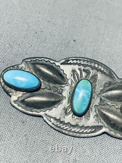 Early 1900's Vintage Navajo Turquoise Sterling Silver Pin