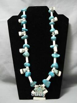 Early 1900's Vintage Santo Domingo Turquoise Inlay Sterling Silver Necklace Old