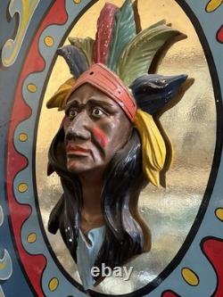 Early 1900s Allan Herschell Native American Indian Carousel Panel Vintage