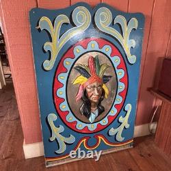 Early 1900s Allan Herschell Native American Indian Carousel Panel Vintage