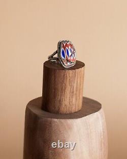 Early 1900s Antique Chevron Trade Bead Native American Ring Size 8.5