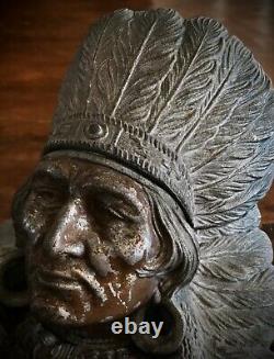 Early 1900s Antique Native American Indian Chief in Headdress Inkwell Judd Mfg